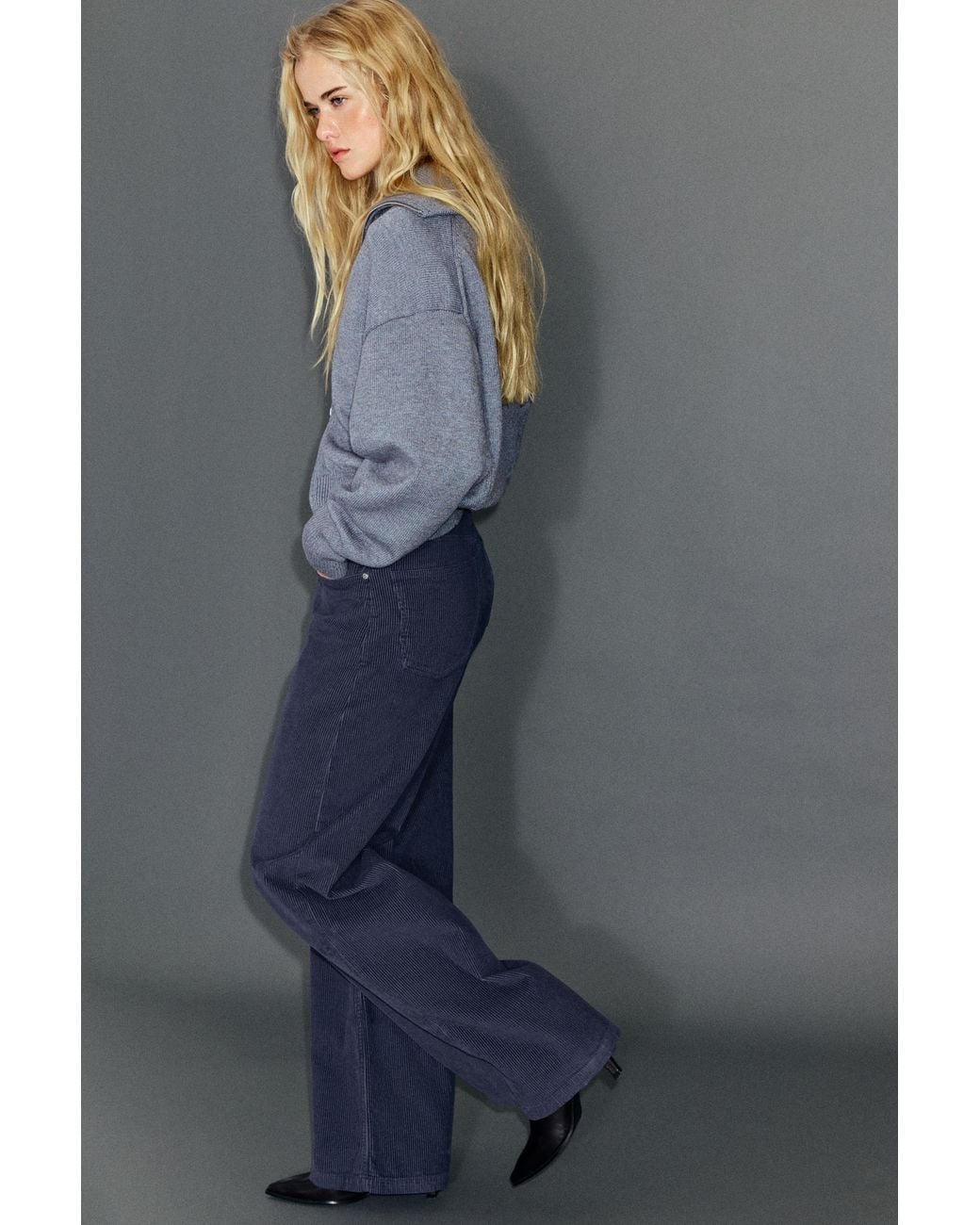 Pull&Bear Blue Corduroy Wide-Leg Jeans