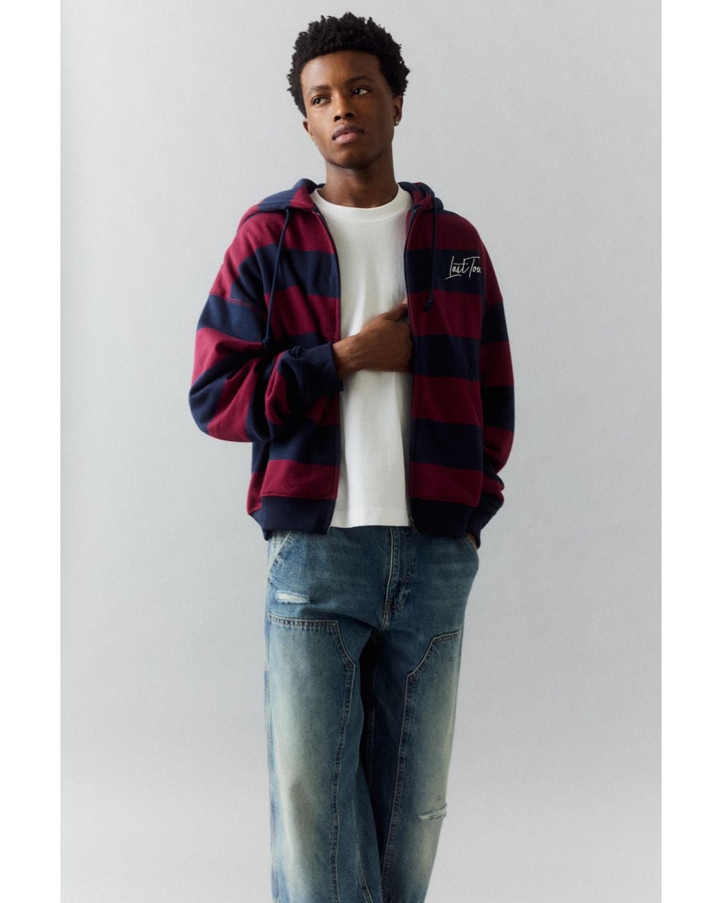 Pull&Bear Black Striped Zip-Up Hoody for men