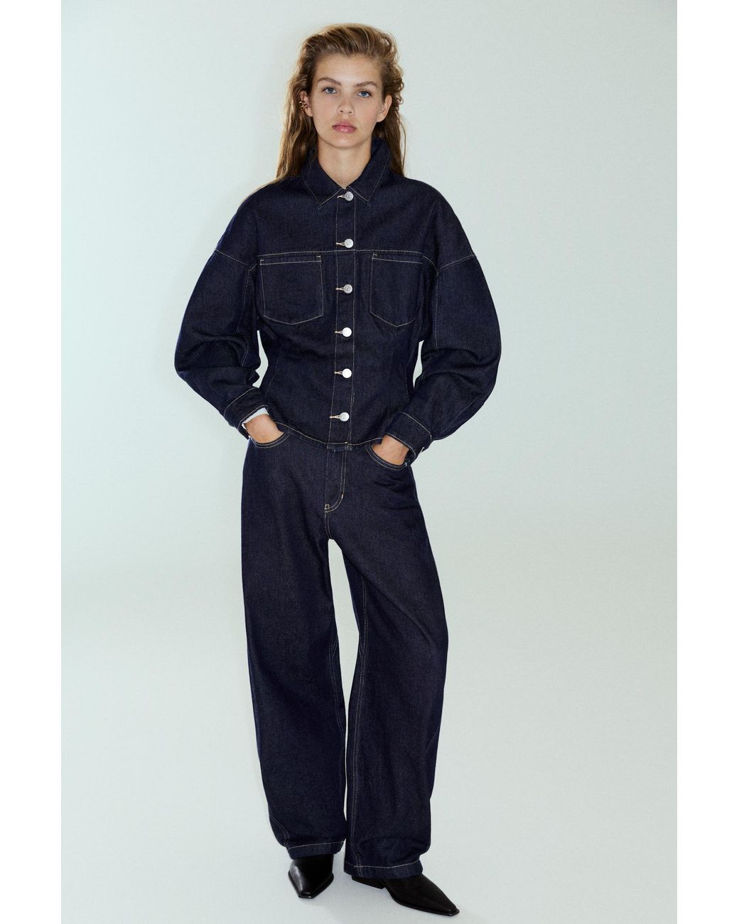 Pull&Bear Blue Fitted Denim Shirt