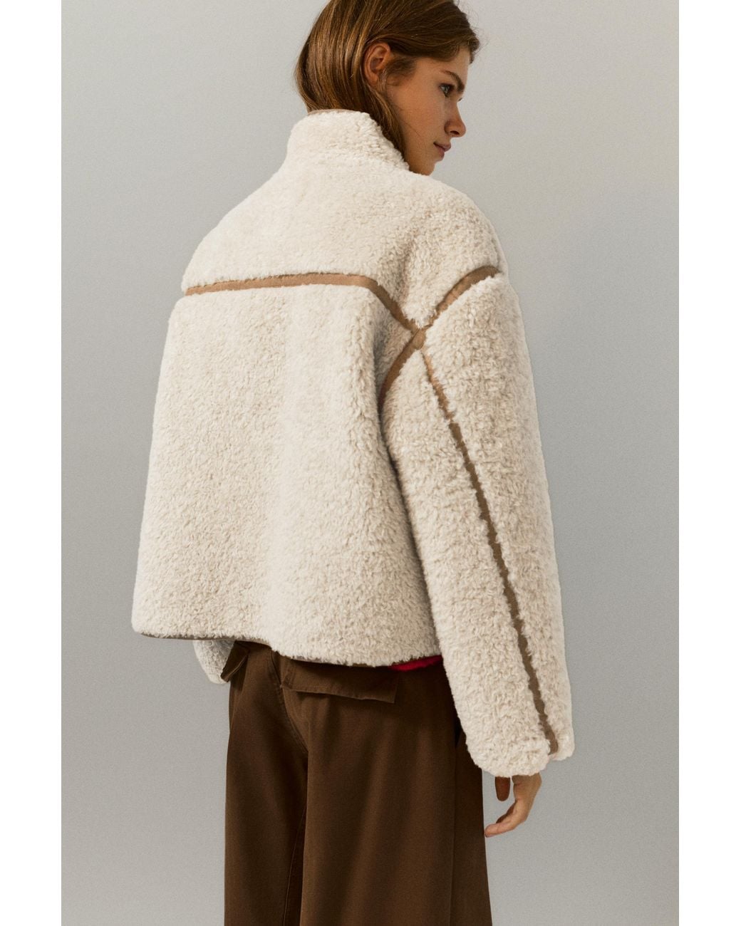 Pull&Bear Natural Faux Shearling Jacket With A High Neck