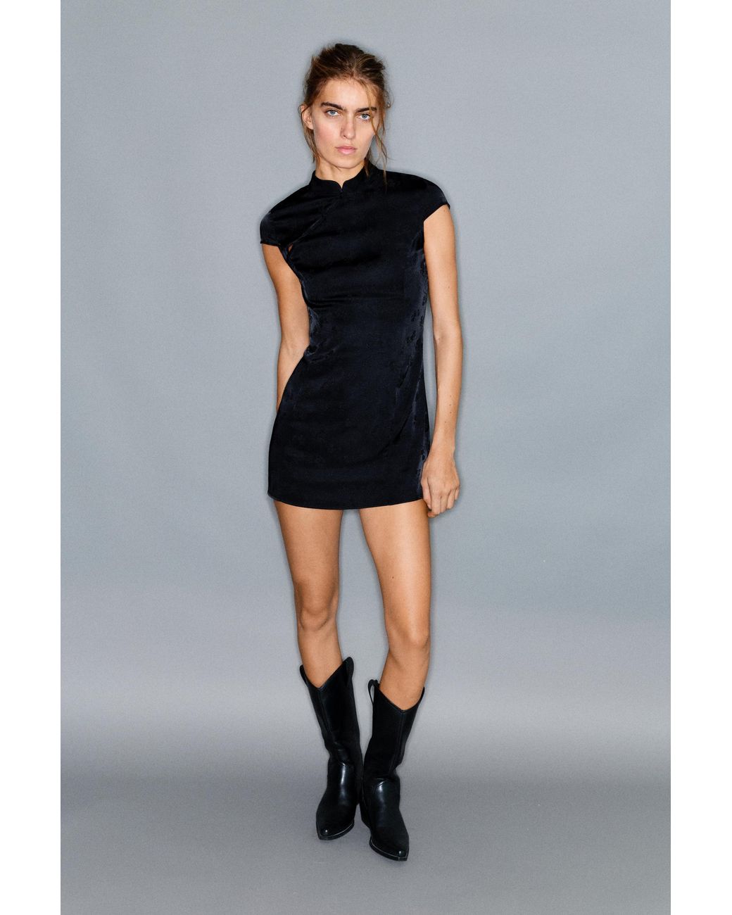 Pull&Bear Black Short Stand Collar Dress With Fireman Clasps