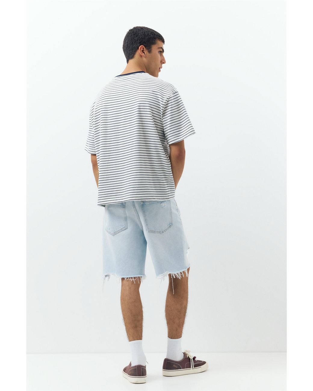 Pull&Bear Blue Straight-Leg Denim Bermuda Shorts for men