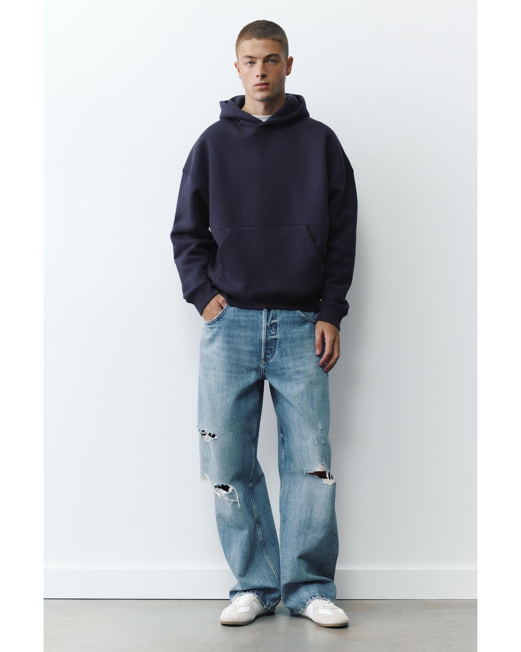 Pull&Bear Blue Boxy Fit Hoodie for men