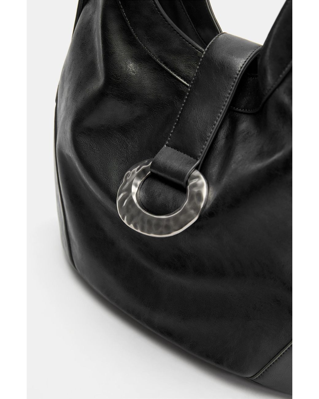 Pull&Bear Black Ring Detail Tote Bag