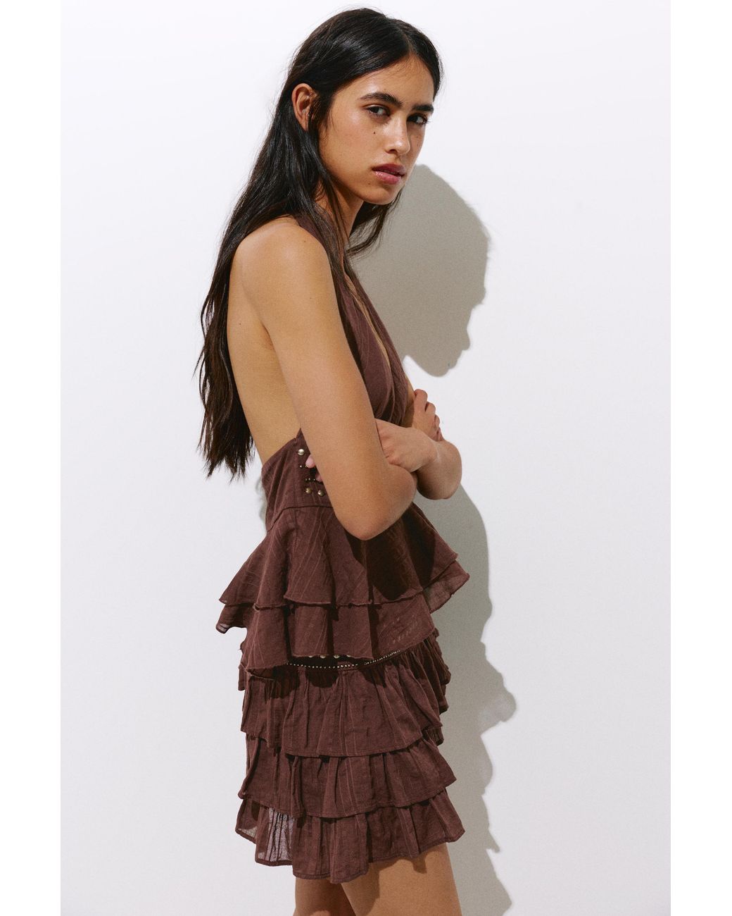 Pull&Bear Blue Halter Top With Ruffle Studs