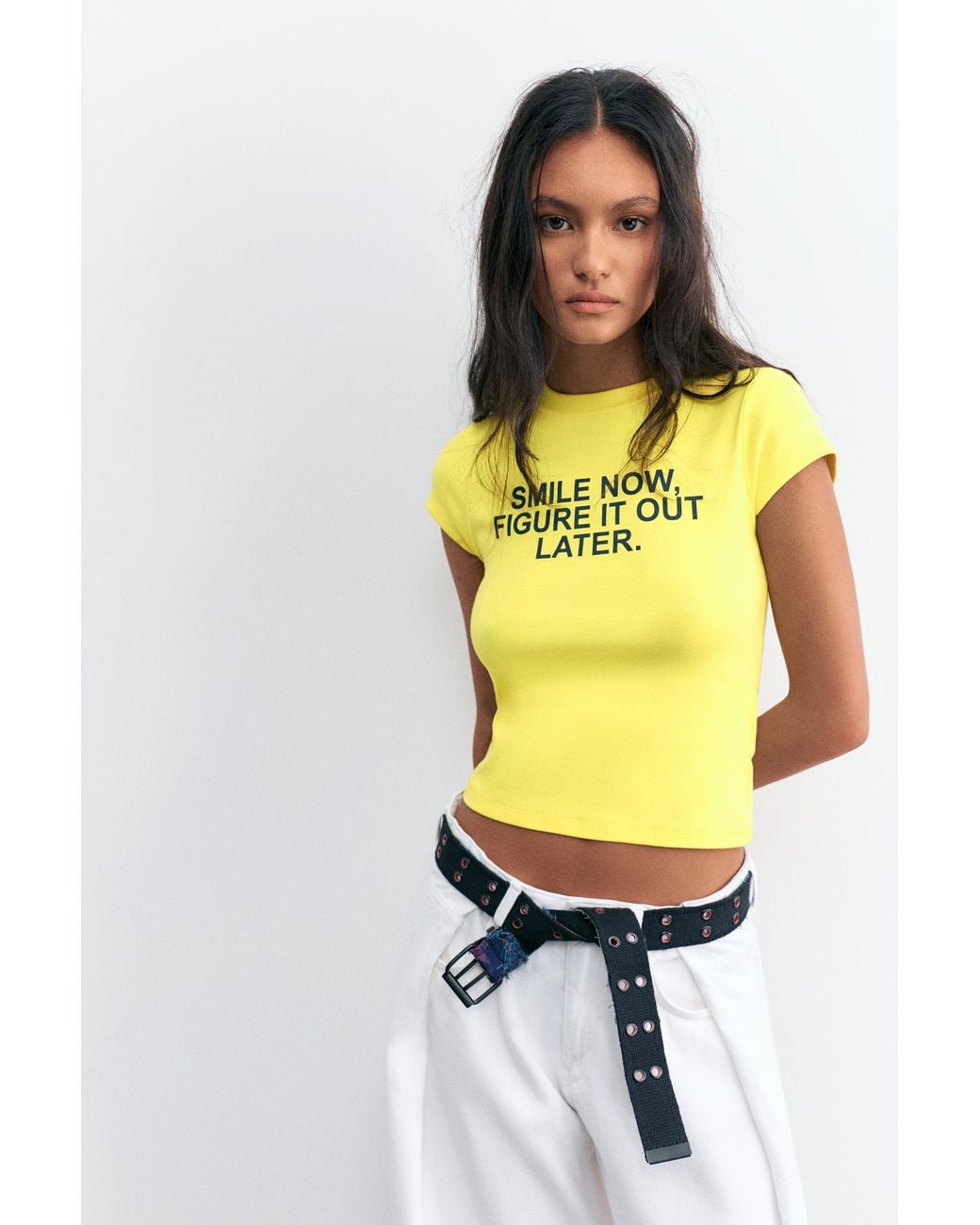 Pull&Bear Smiley T-Shirt Met Tekst in het White