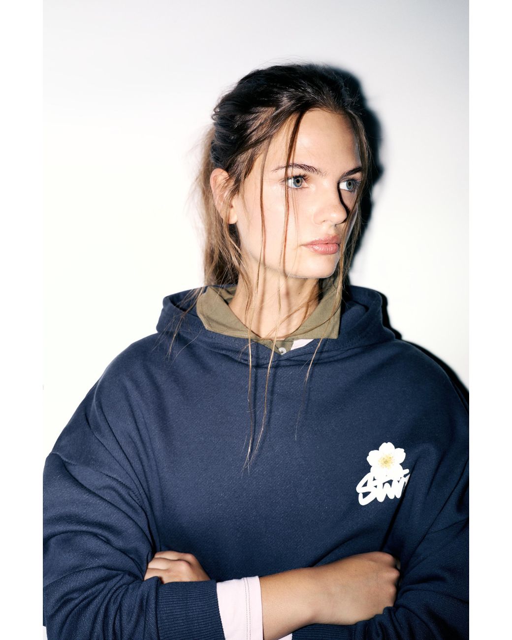 Pull&Bear Blue Daisy Graphic Hoodie