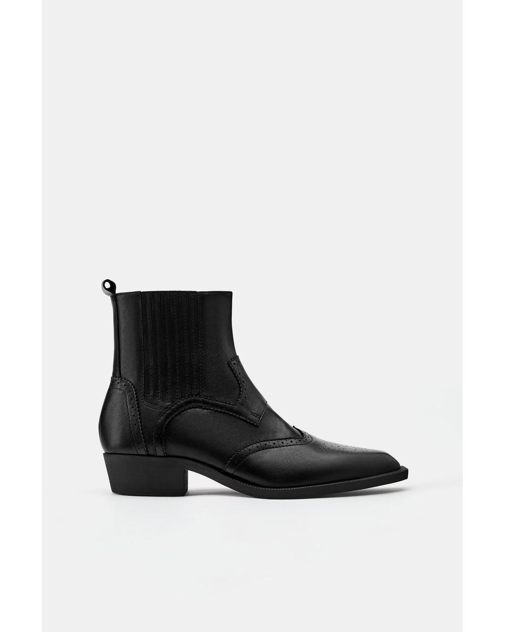 Pull&Bear Black Leather Cowboy Ankle Boots for men