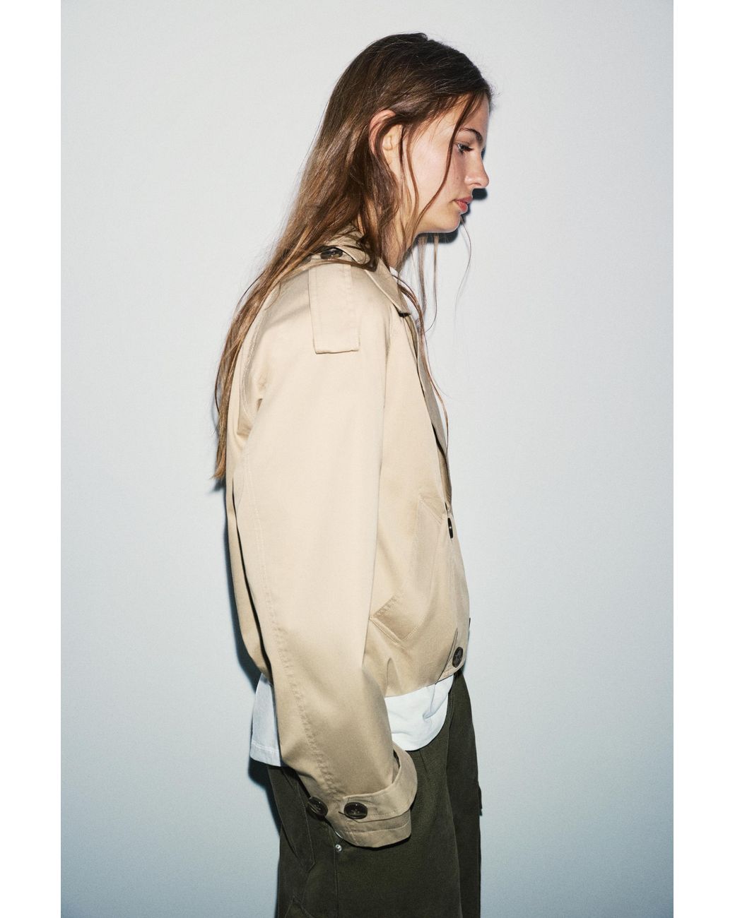 Pull&Bear Natural Balloon-Fit Short Trench Coat