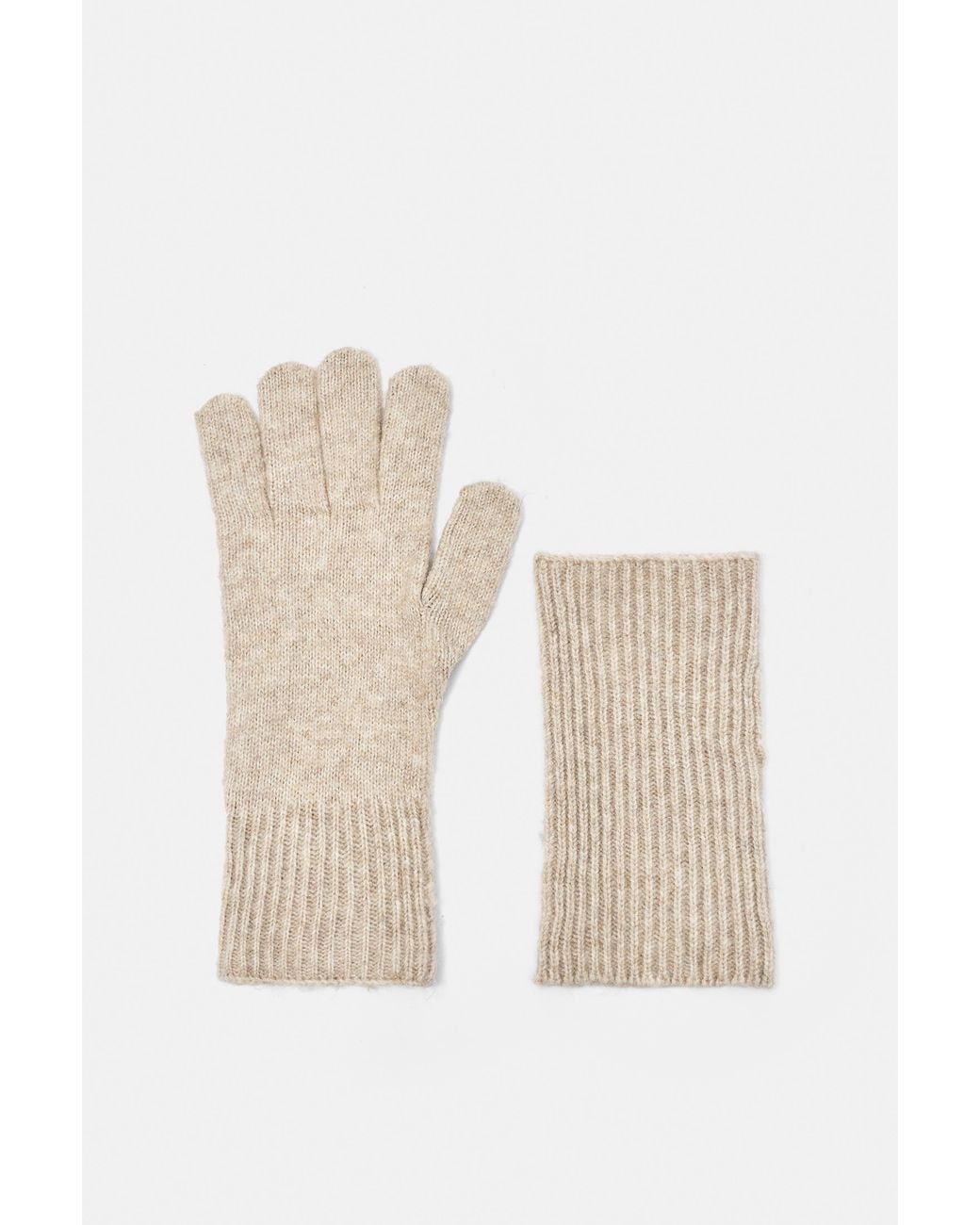 Pull&Bear Natural Ribbed Knit Mittens