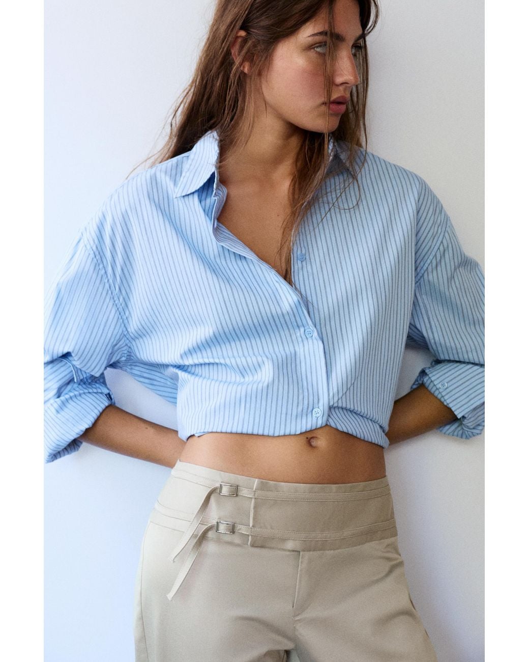Pull&Bear Blue Buckle-Detail Trousers Culottes
