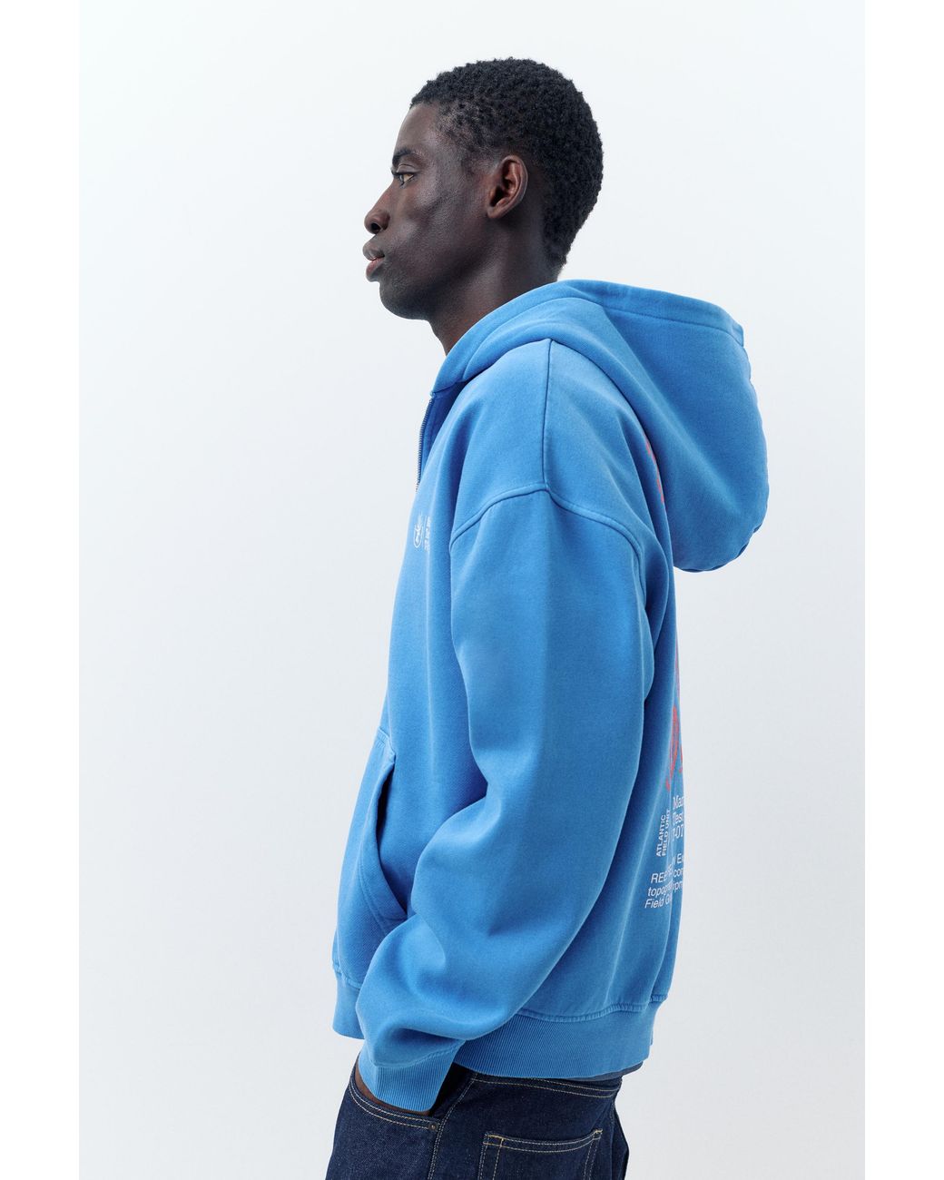 Pull&Bear Blue Hoodie With Zip for men