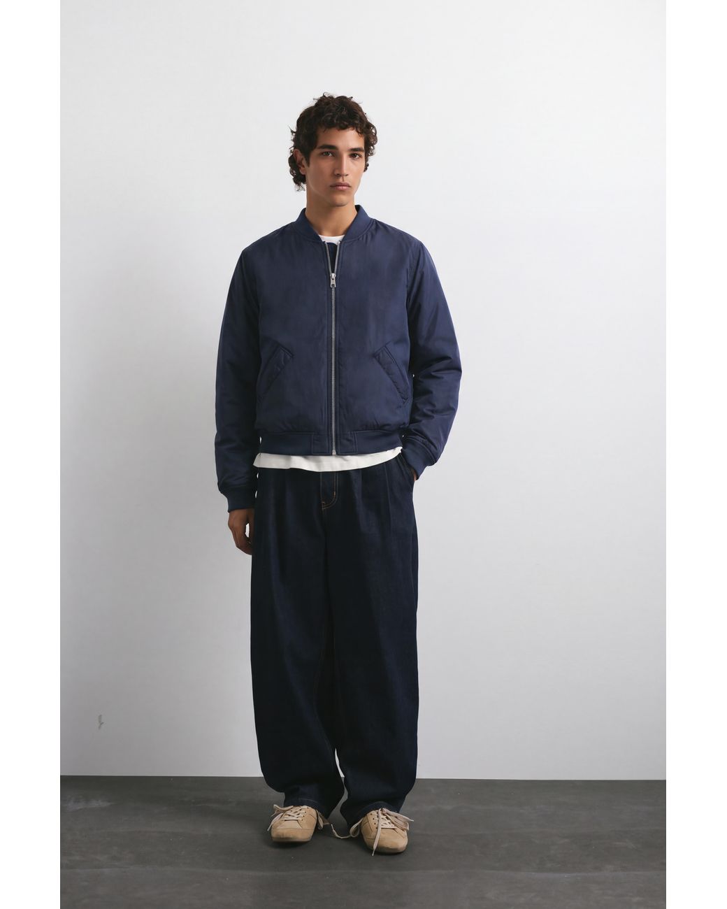 Pull&Bear Blue Quilted Bomber Jacket for men
