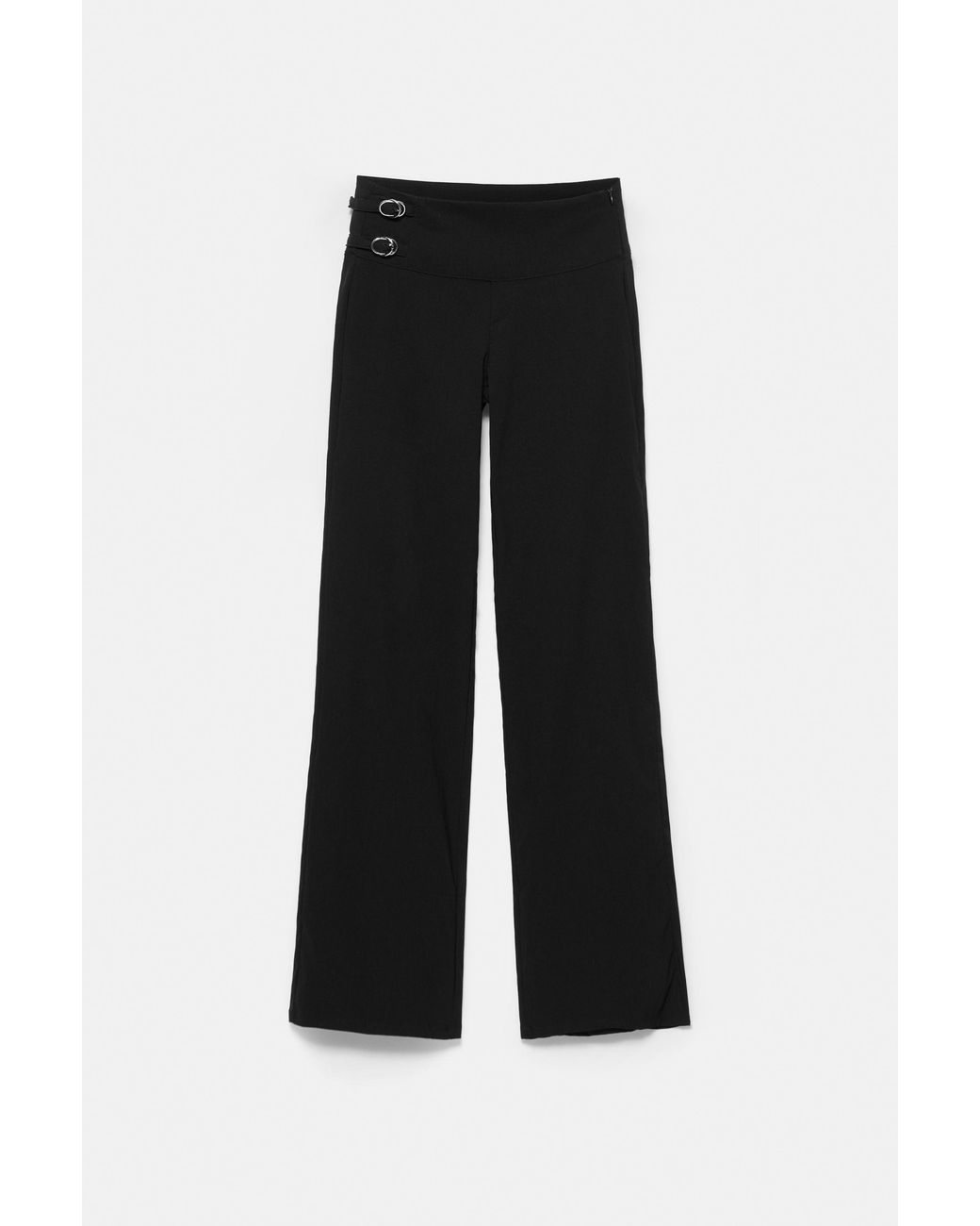Pull&Bear Black Straight Double-Buckle Trousers