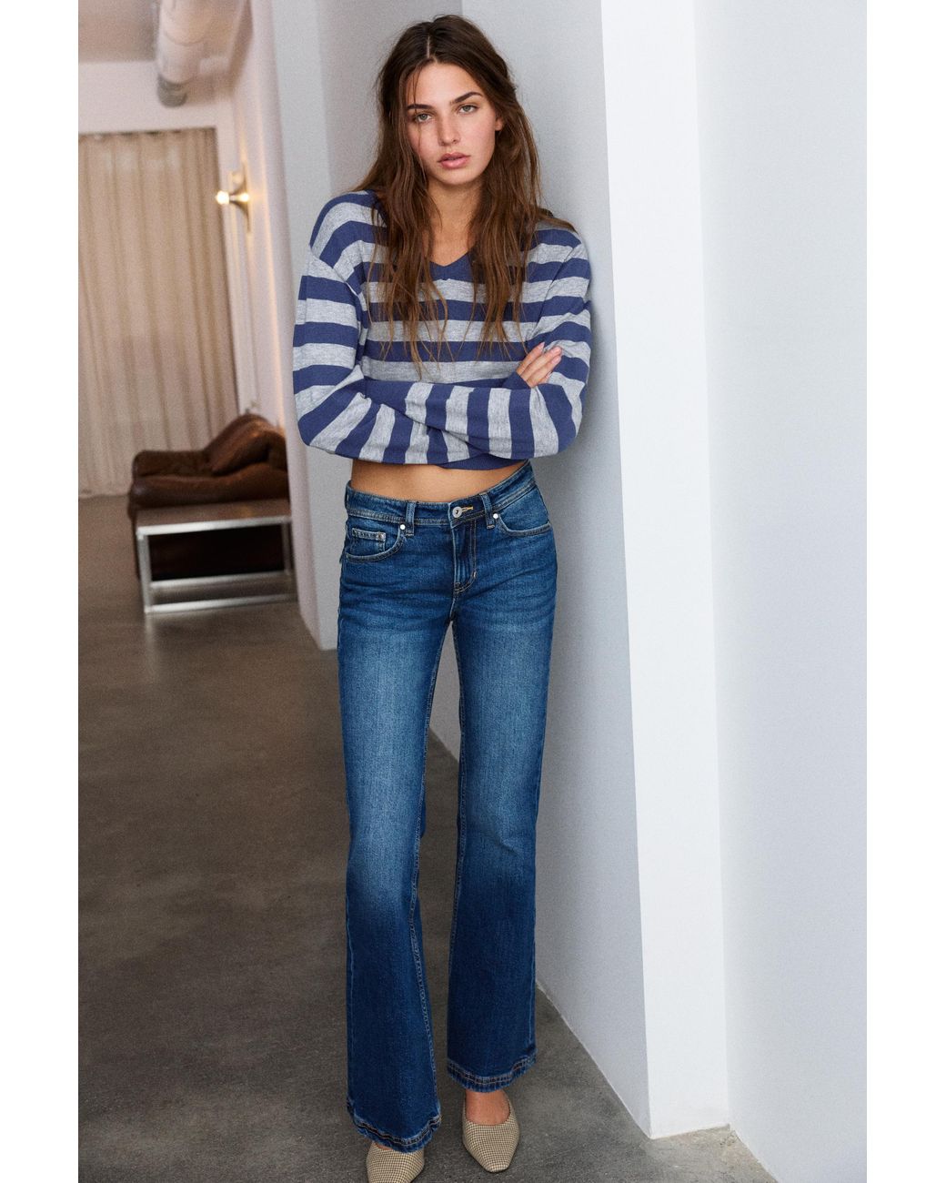 Pull&Bear Blue Striped V-Neck Jumper