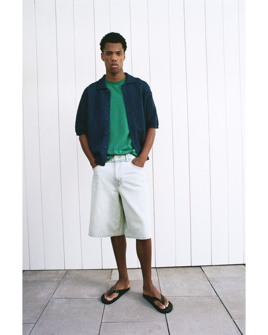 Pull&Bear Multicolor Wide-Leg Denim Bermuda Shorts for men