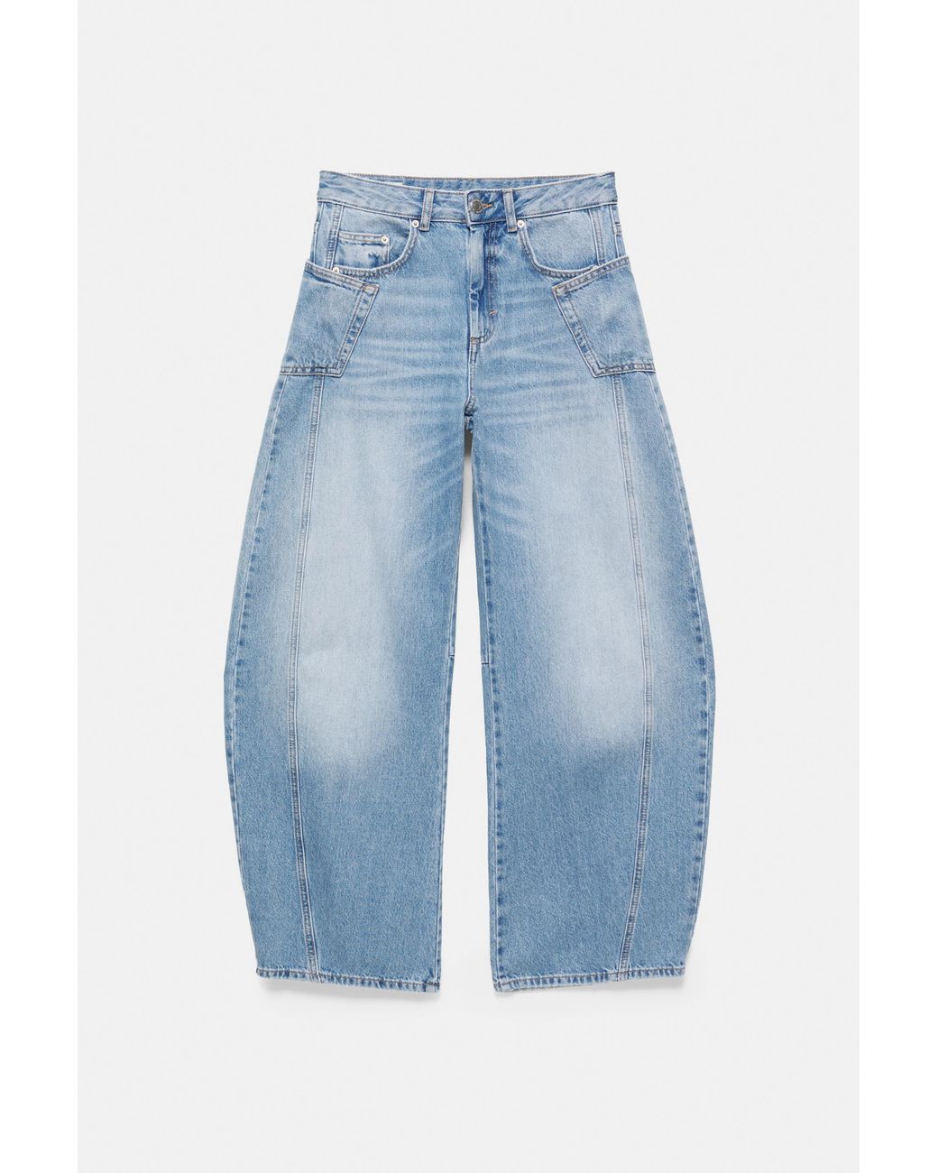 Pull&Bear Blue Balloon Baggy Jeans With Seam Detail