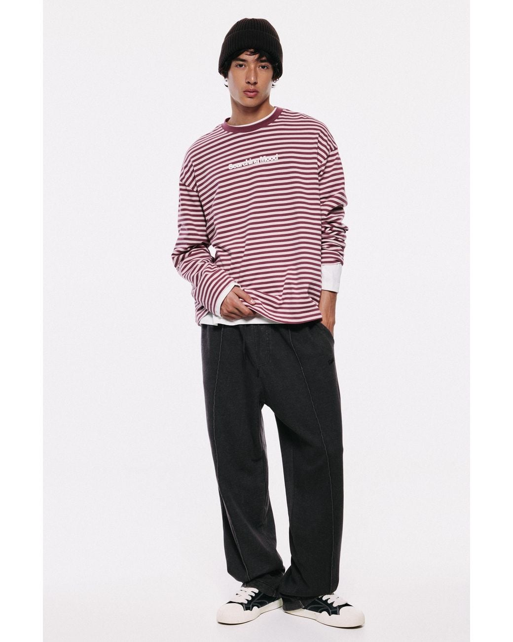 Pull&Bear Blue Washed-Effect Jogger Trousers for men