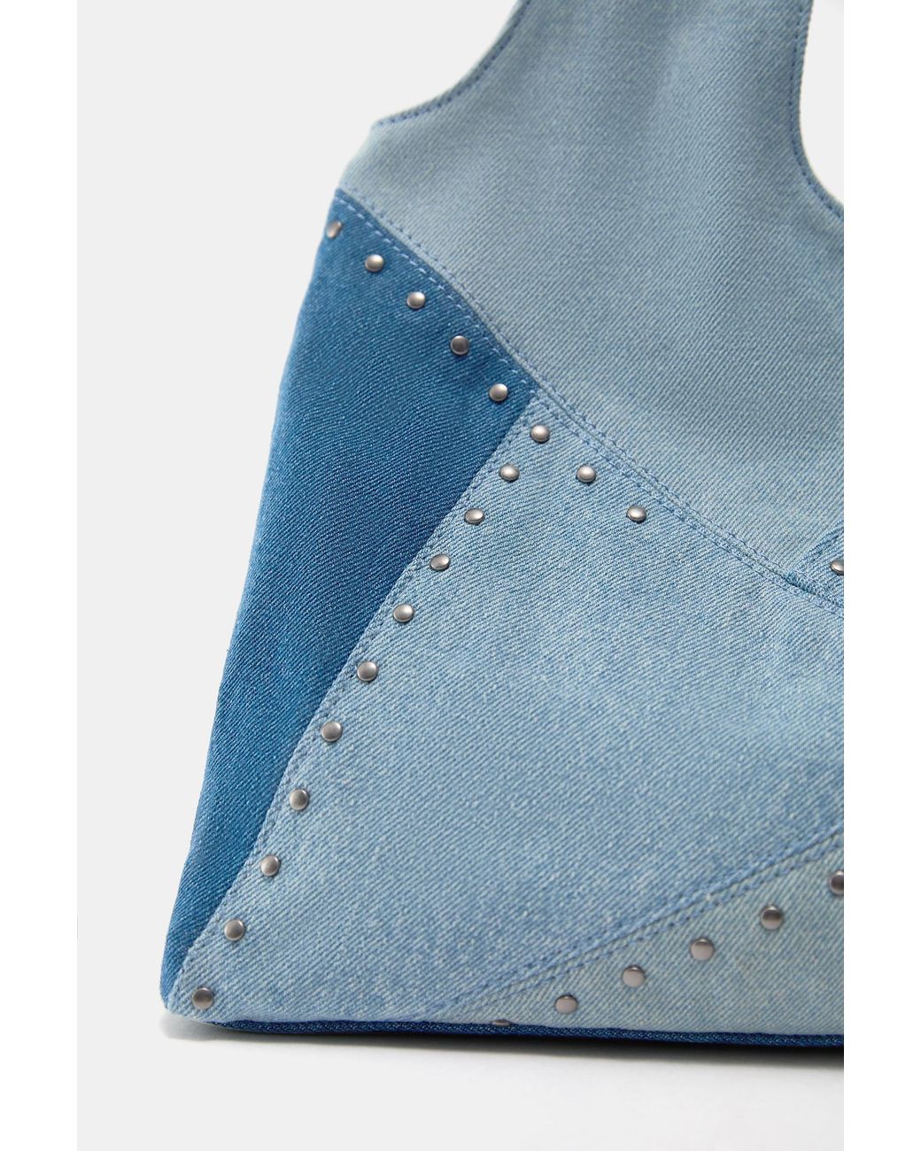 Pull&Bear Blue Denim Patchwork Tote Bag