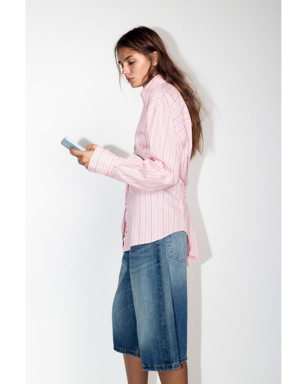 Pull&Bear Green Striped Shirt With Back Buttons