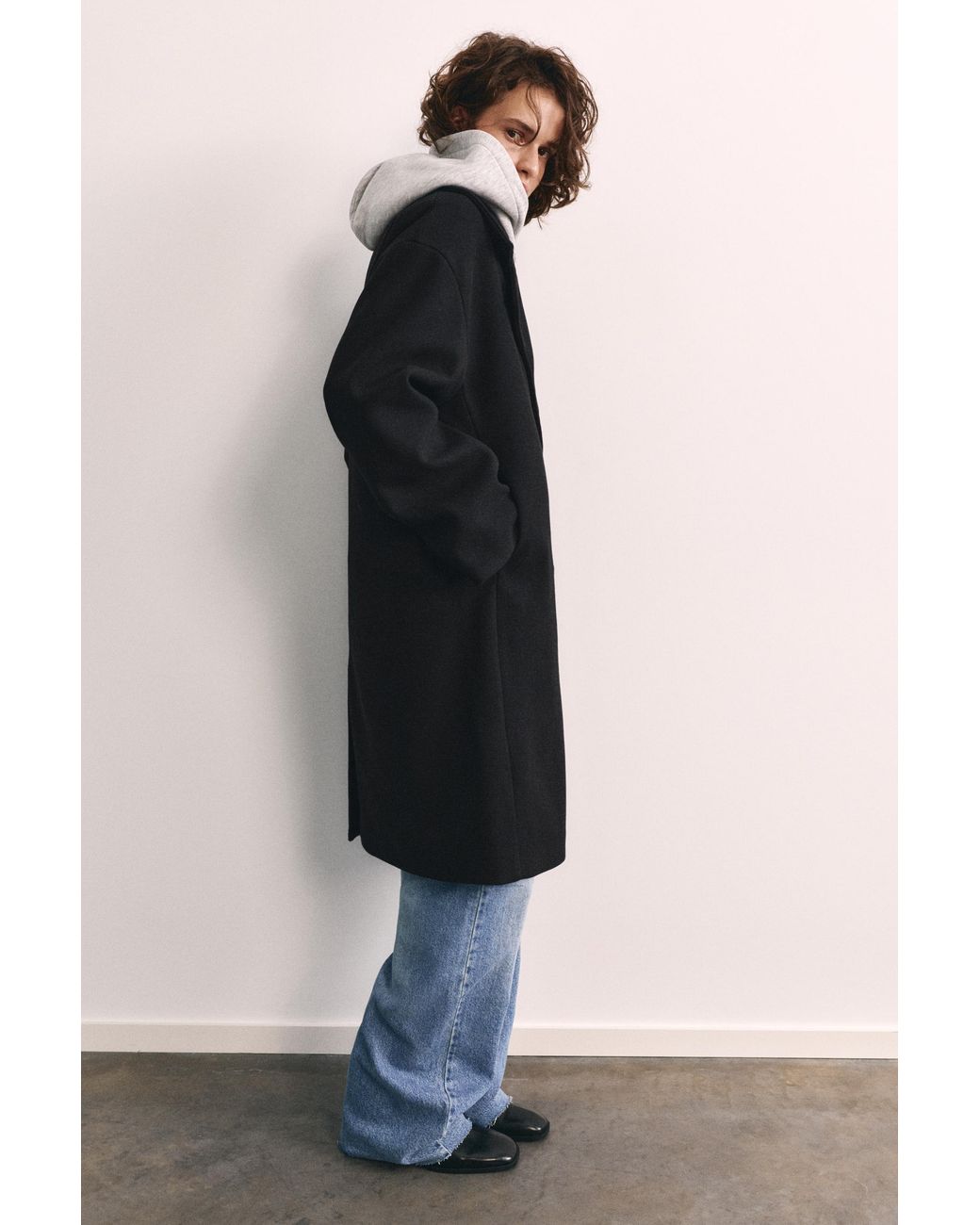 Pull&Bear Blue Double-Breasted Felt Coat