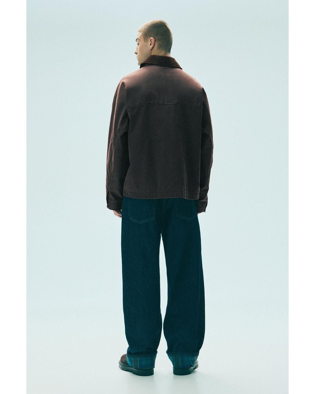 Pull&Bear Blue Waxed Corduroy Collar Jacket for men