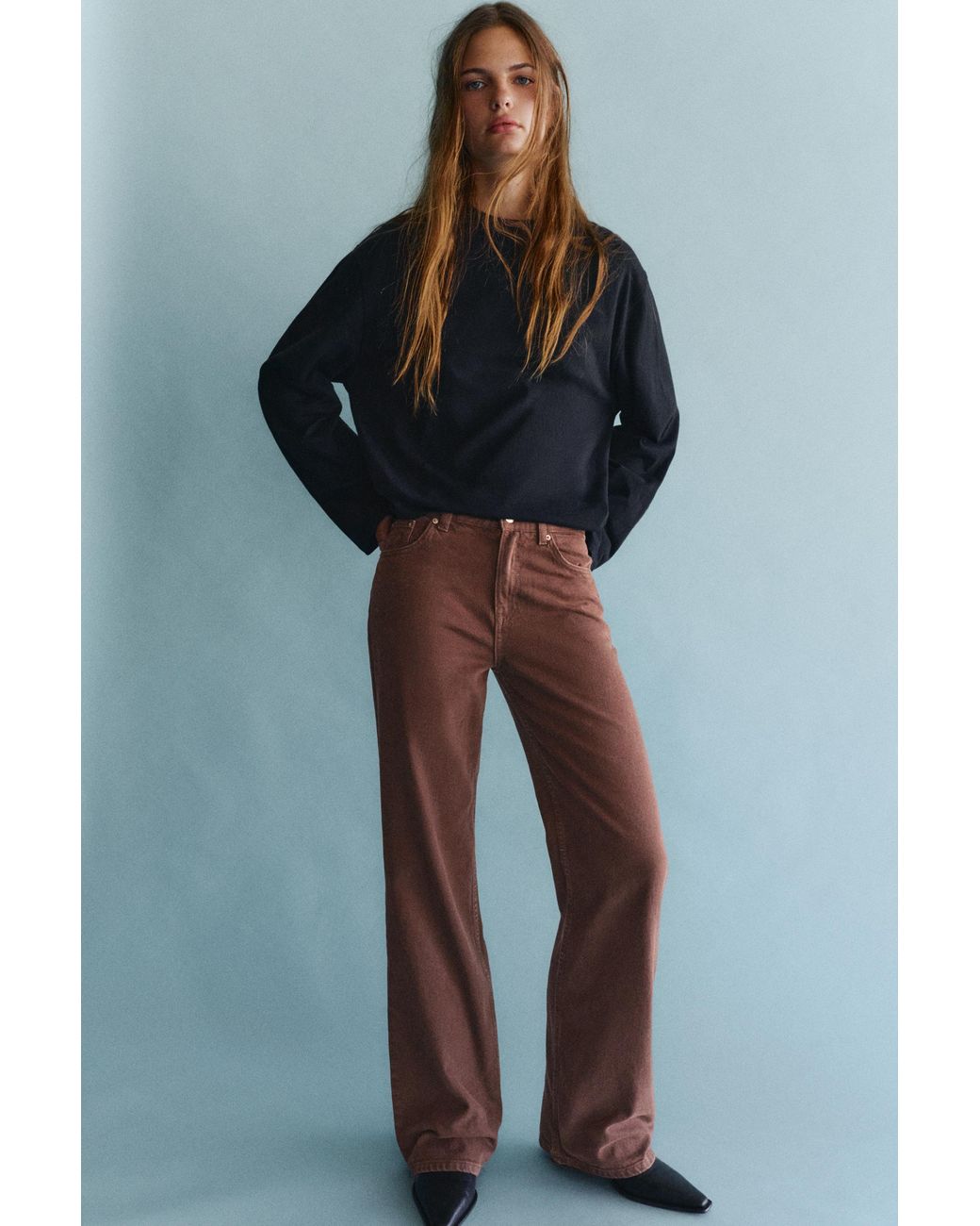 Pull&Bear Brown High-Waist Wide Straight-Leg Jeans