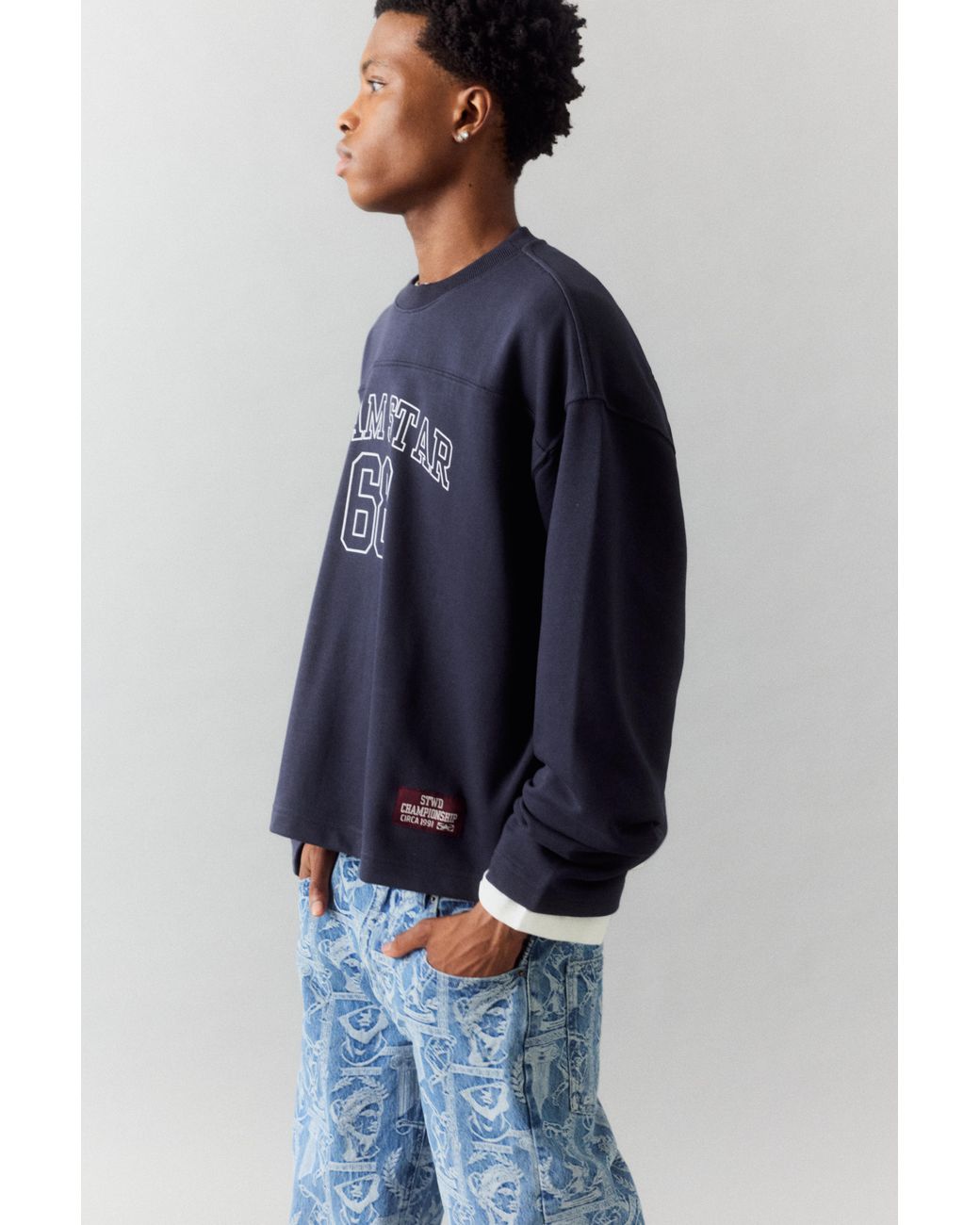 Pull&Bear Blue Stwd Number Graphic Sweatshirt for men