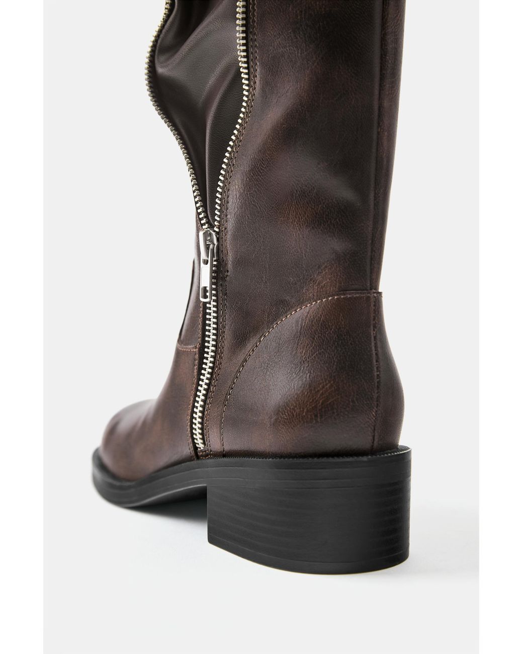 Pull&Bear Brown Decorative Zip Knee-High Boots