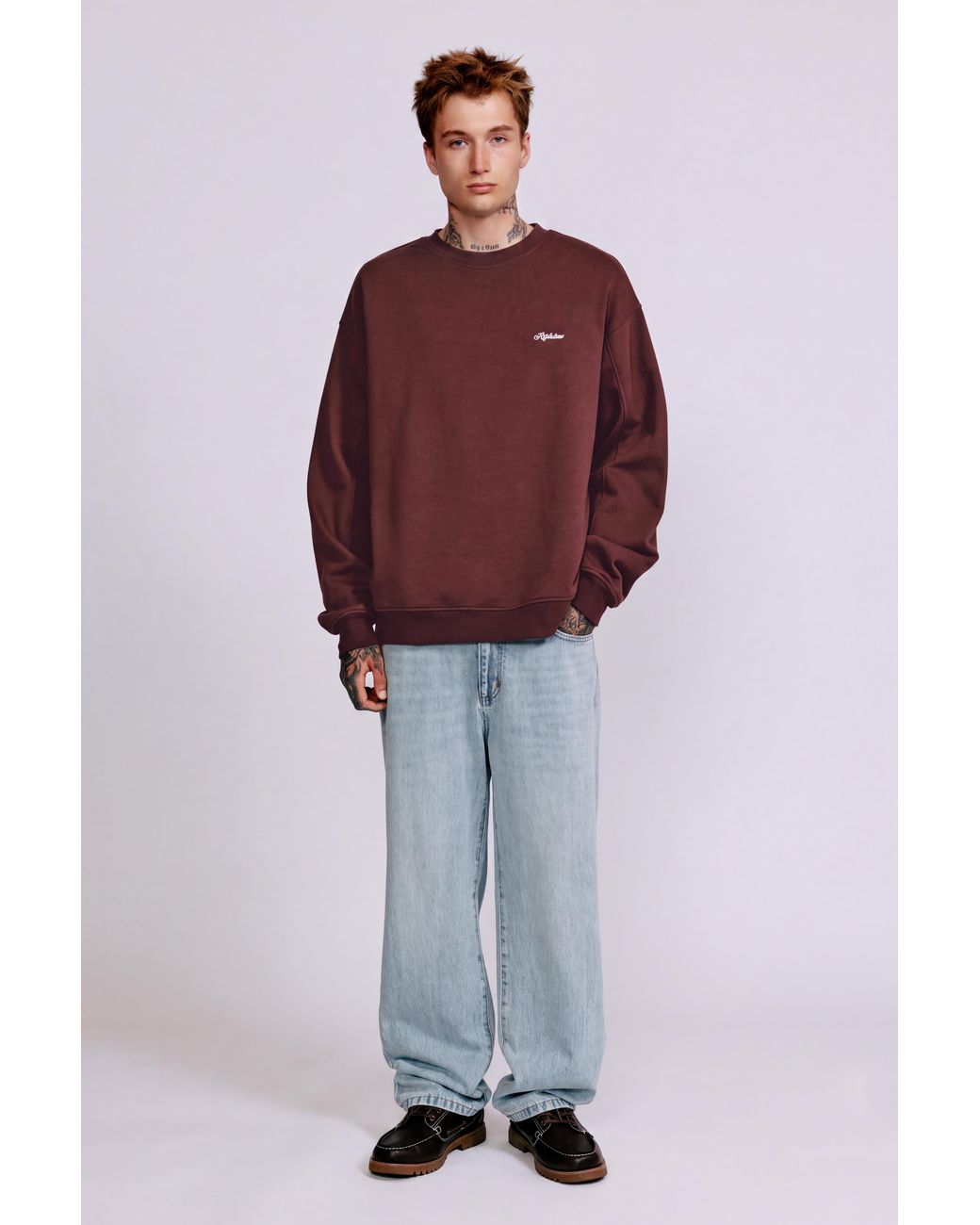 Pull&Bear Brown Embroidered Round Neck Sweatshirt for men