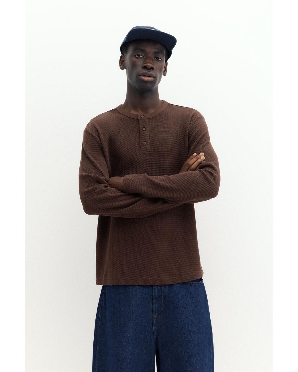 Pull&Bear Brown Long Sleeve Henley T-Shirt for men