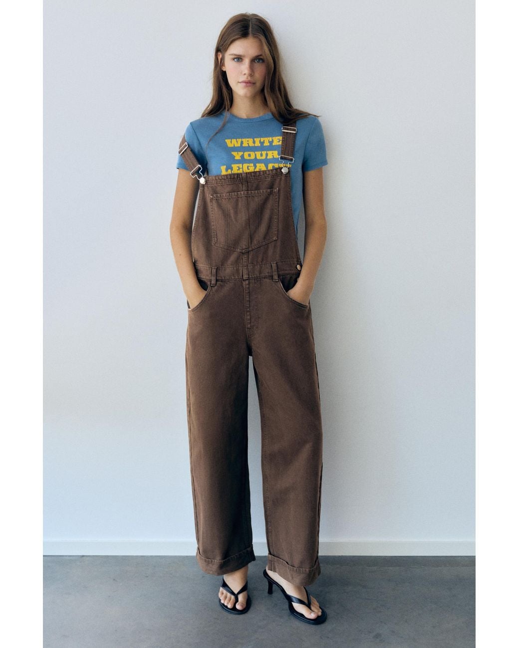Pull&Bear Blue Long Denim Dungarees