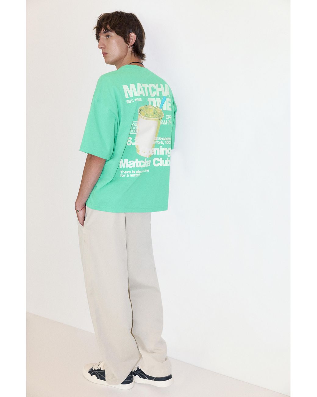 Pull&Bear Green Stwd Matcha Club Graphic T-Shirt for men