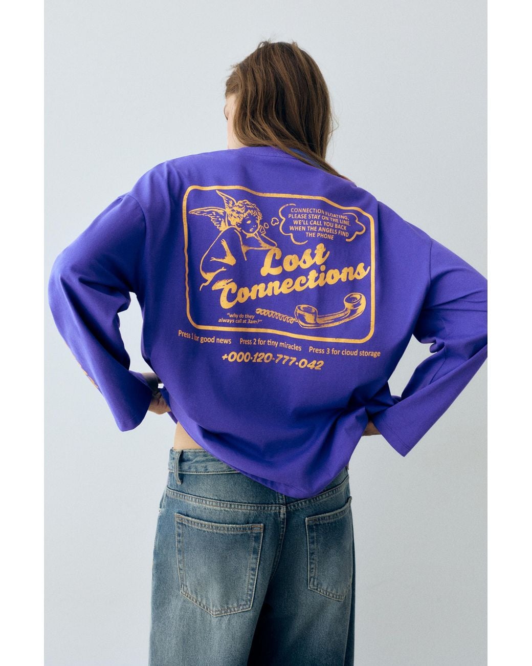 Pull&Bear Blue Long Sleeve Angel T-Shirt