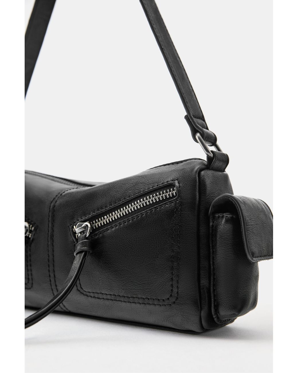 Pull&Bear Black Multipocket Shoulder Bag With Zips