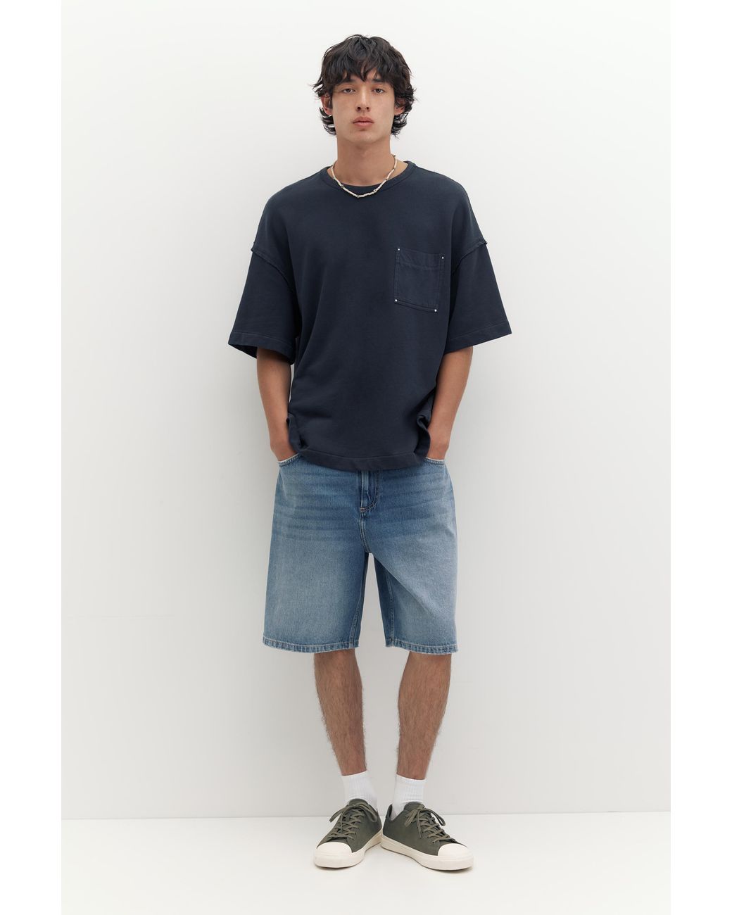 Pull&Bear Blue Baggy Denim Bermuda Shorts for men
