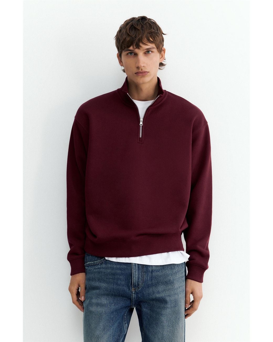 Pull&Bear Red Quarter-Zip Sweatshirt for men