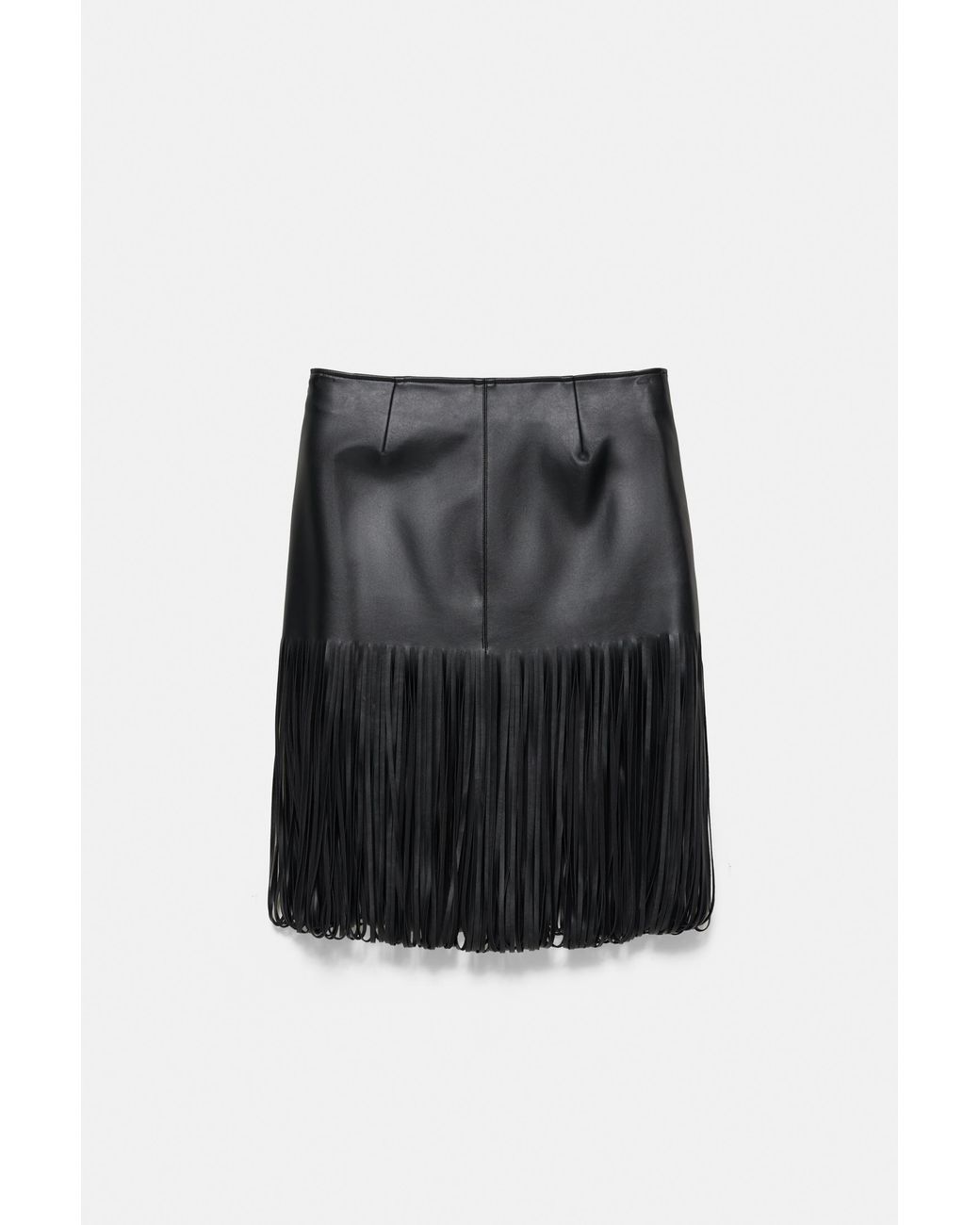 Pull&Bear Gray Leather Effect Fringe Skirt