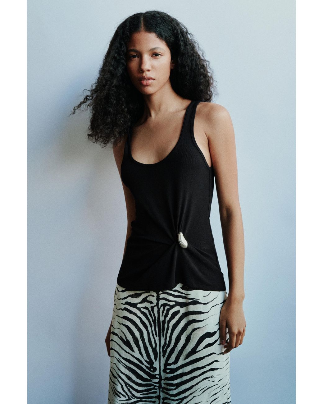 Pull&Bear Black Metal Appliqué Tank Top