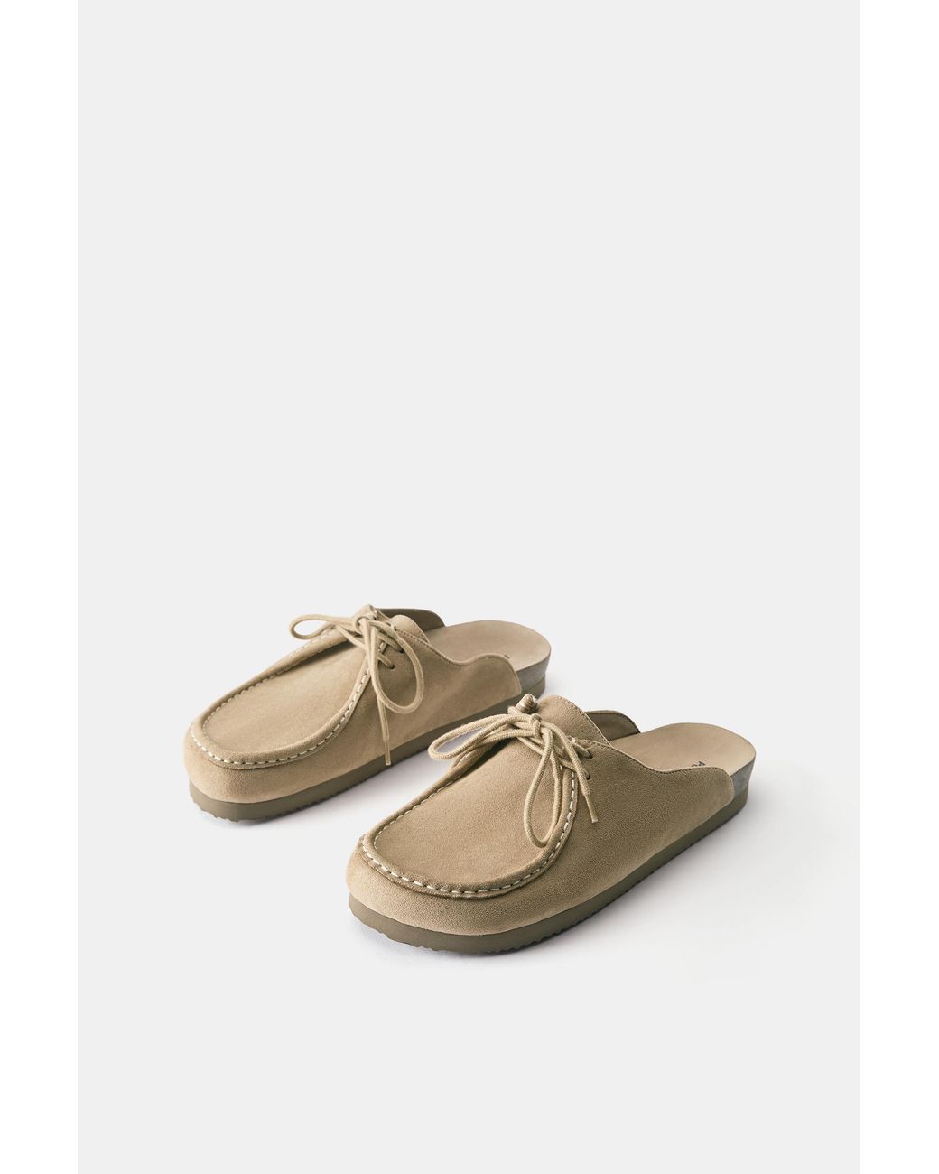 Pull&Bear Natural Lace-Up Clogs for men