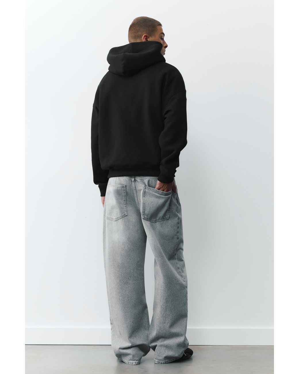 Pull&Bear Black Boxy Fit Hoodie for men