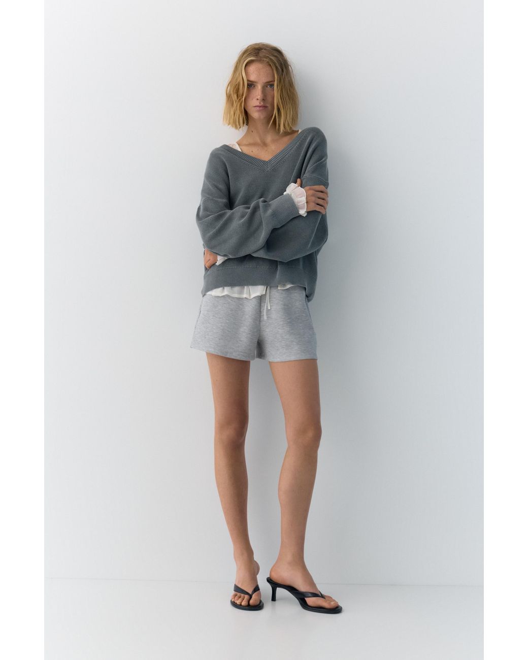 Pull Col En V Pull&Bear en coloris Brown