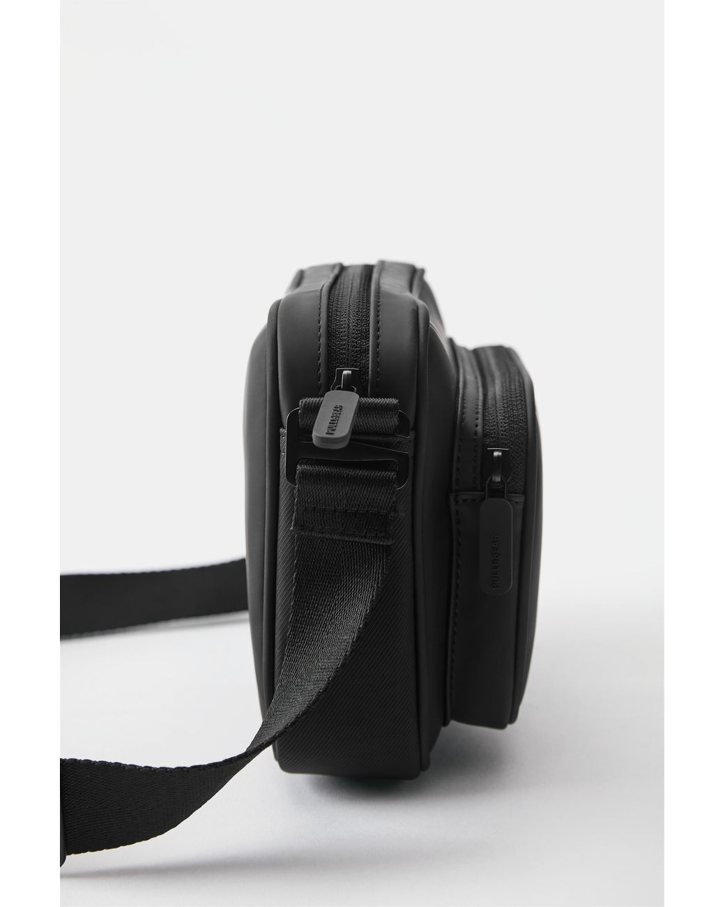Pull&Bear Black Rubberised Crossbody Bag for men