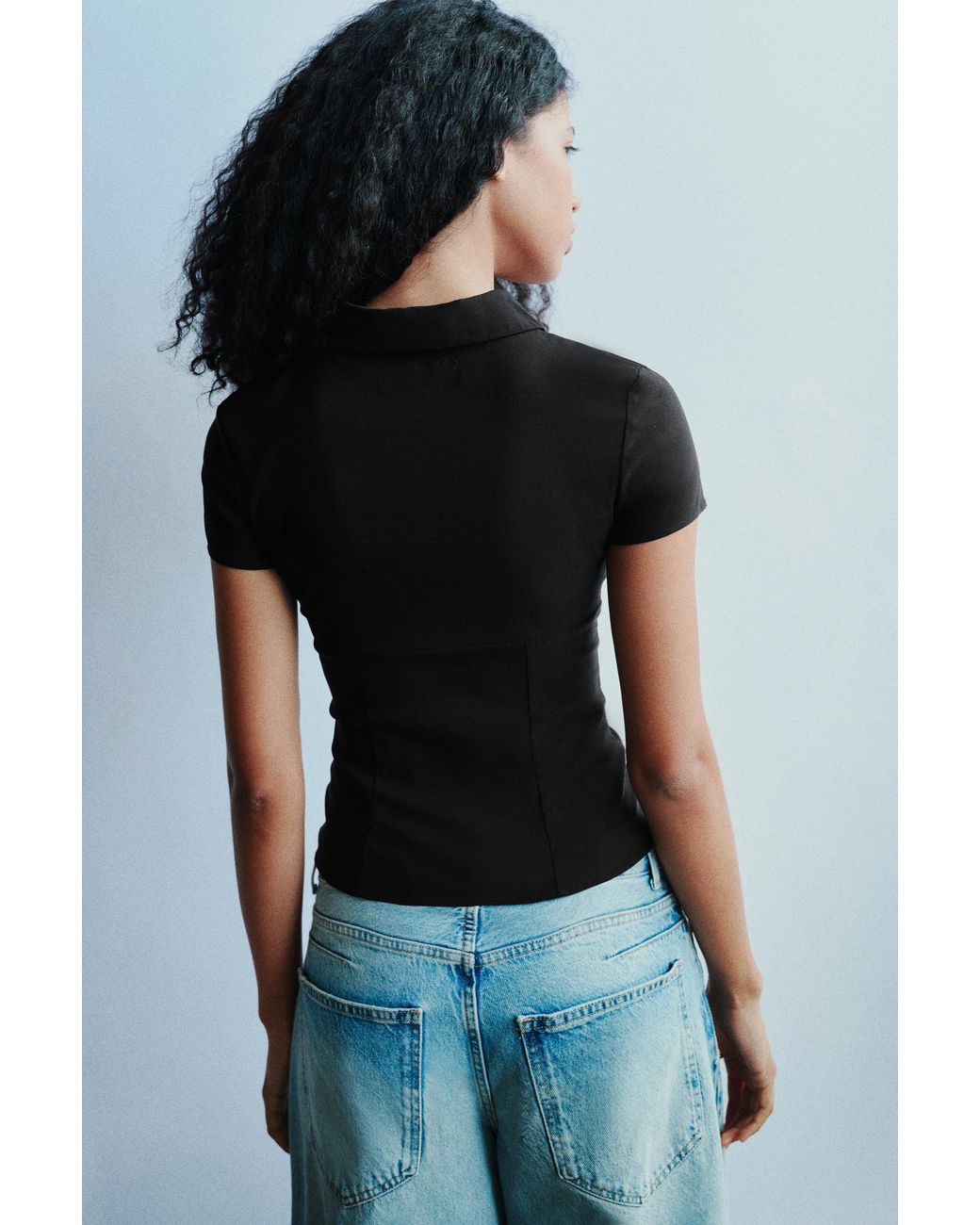 Pull&Bear Blue Short Sleeve Cut-Out Top