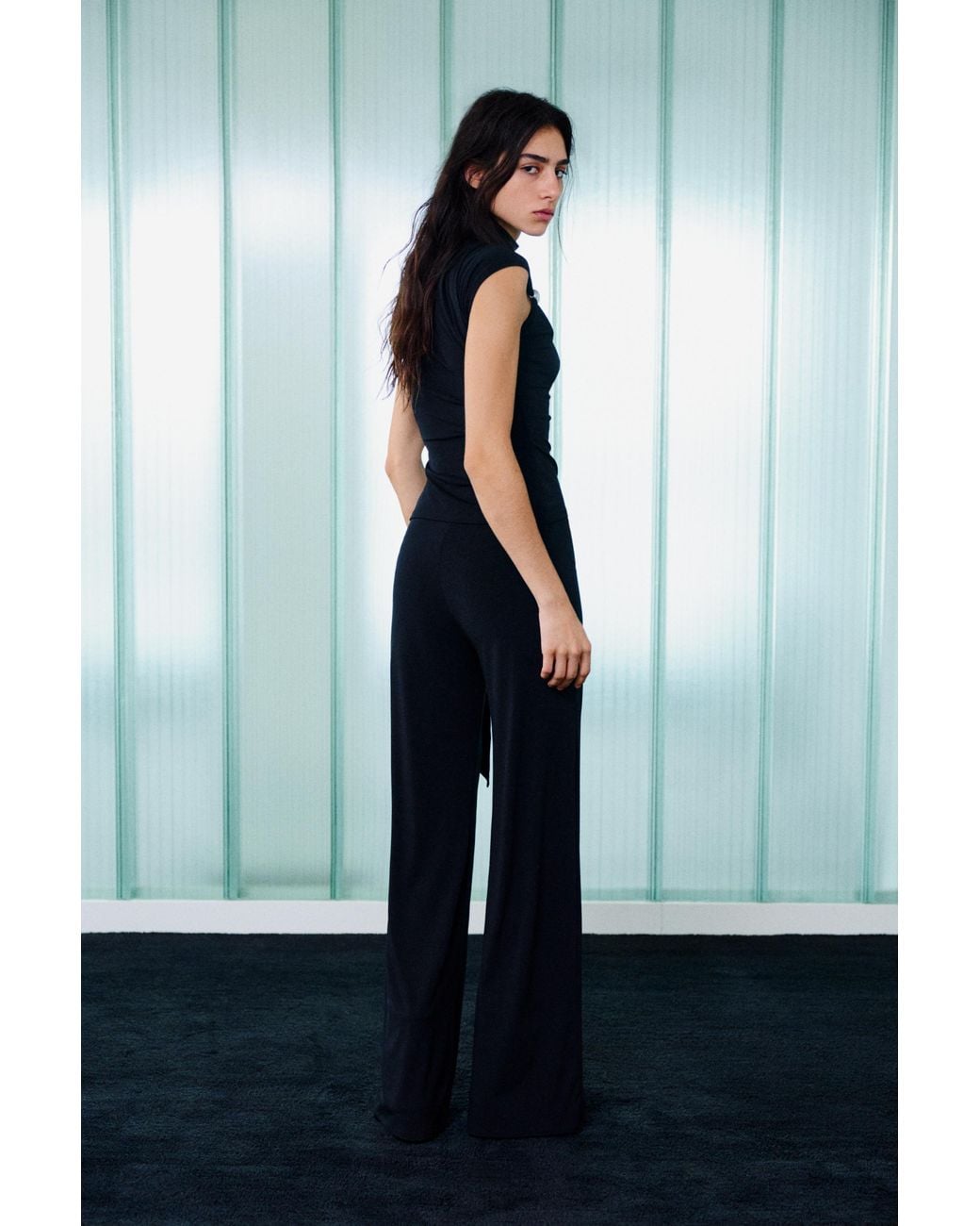 Pull&Bear Black Trousers With Waist Appliqué