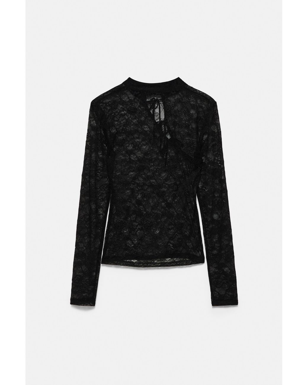 Pull&Bear Gray Lace Stand-Collar Top With Fireman Clasps