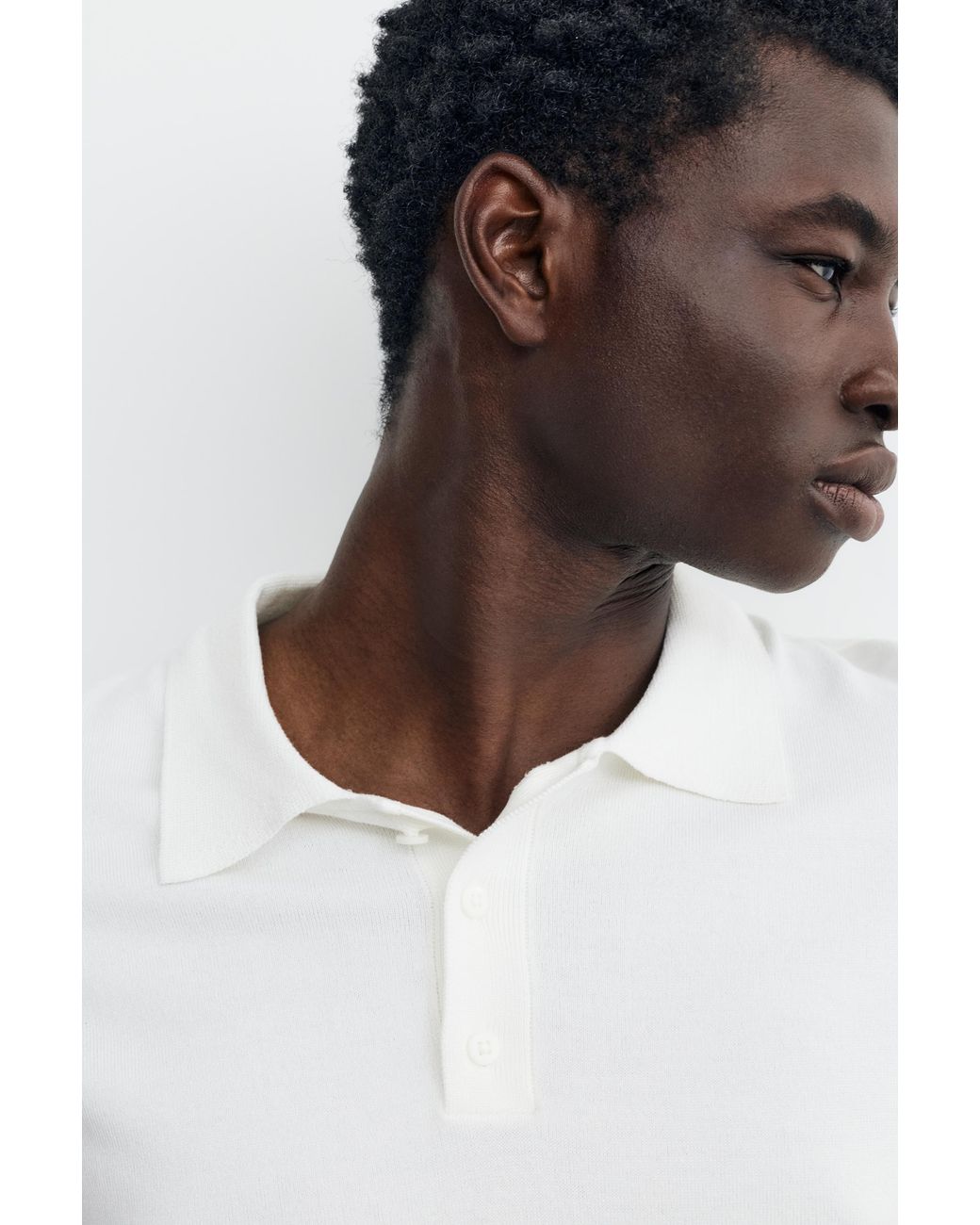 Pull&Bear White Short Sleeve Knit Polo Shirt for men