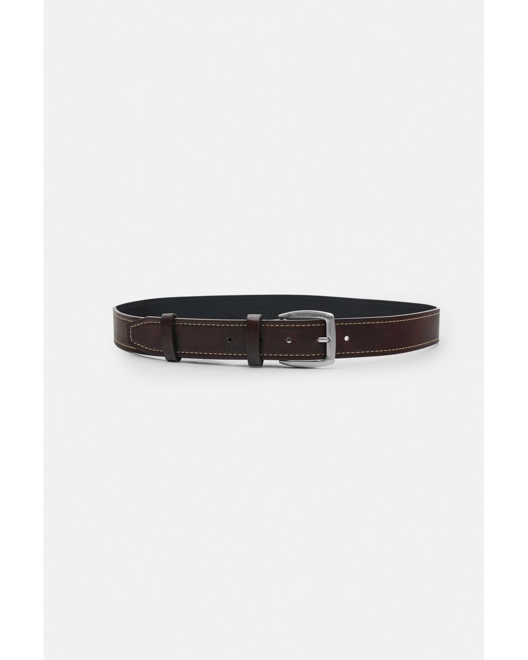 Pull&Bear Brown Leather Effect Belt With Seams for men