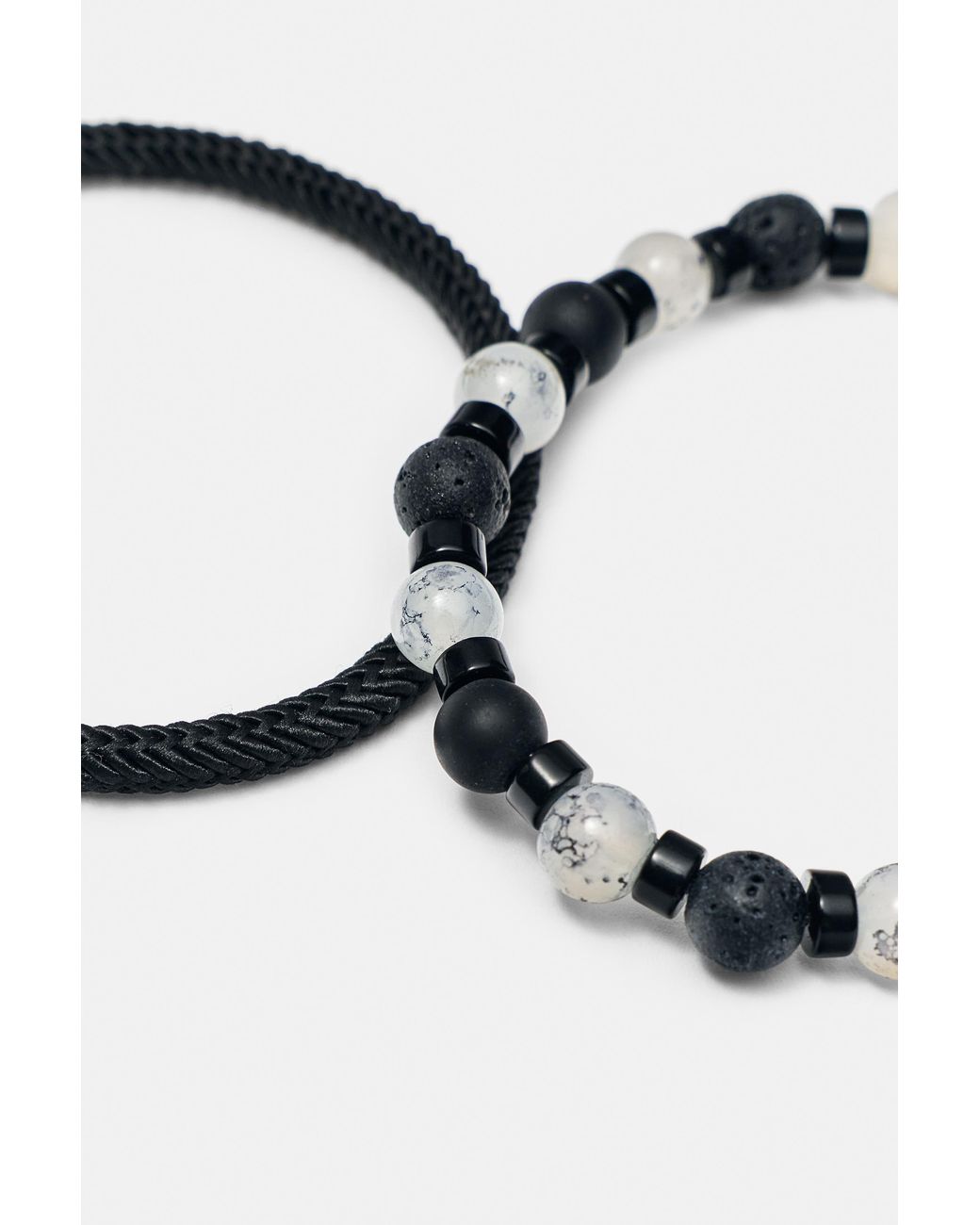 Pull&Bear Black 4-Pack Of Beaded Bracelets for men