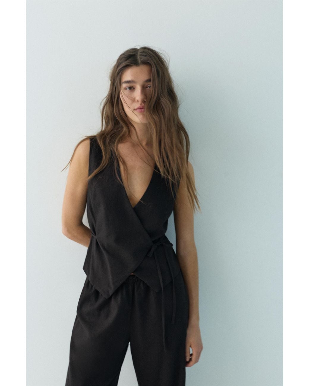 Pull&Bear Green Rustic Linen-Blend Waistcoat